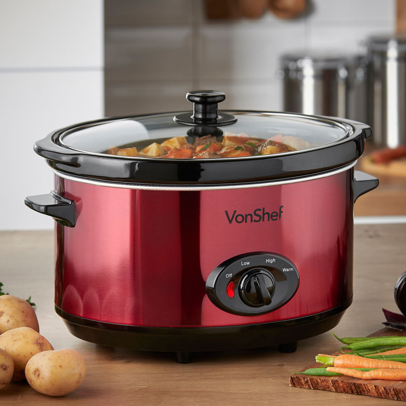 VonShef Slow Cooker - Nordic Design Large Slow Cooker with Removable Non-stick Ceramic Bowl, 6.5L, Silver