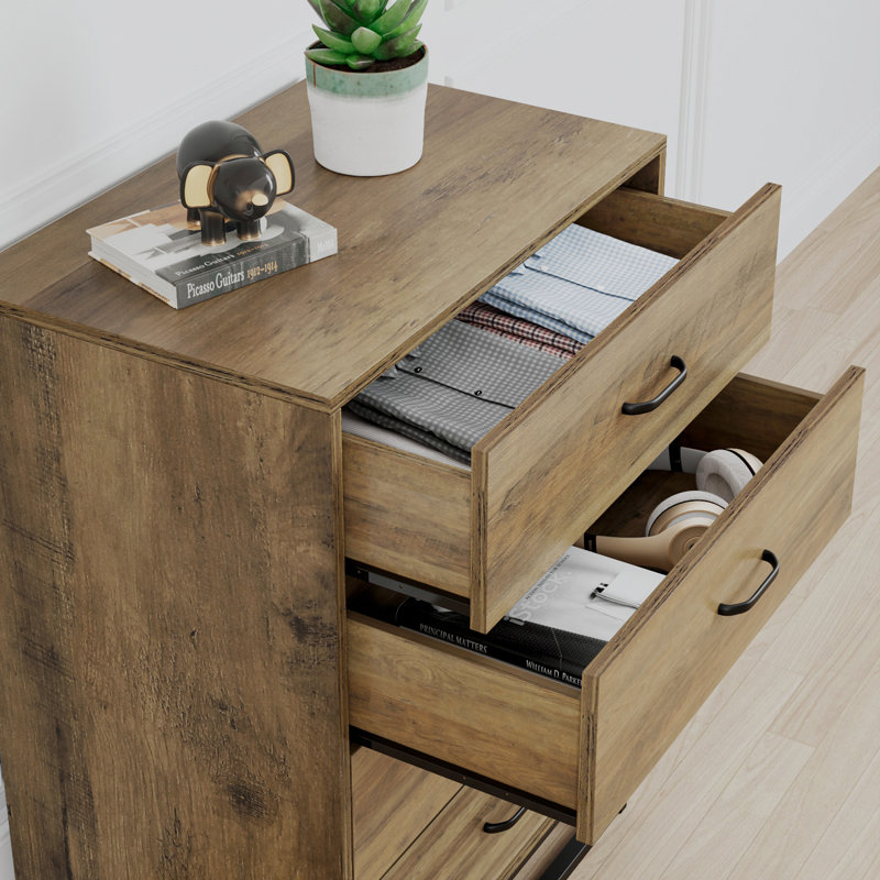 60cm W 4 - Drawer Chest of Drawers, Rustic Brown/Black