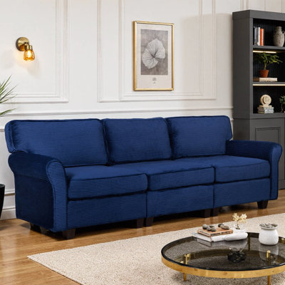 Vero 94" Deep Seat 3-Seater Corduroy Sofa | Thickened High-Rebound Sponge & Armrests, Removable Cushions, Sturdy Composite+Solid Wood Frame for Living Room, Apartment & Office