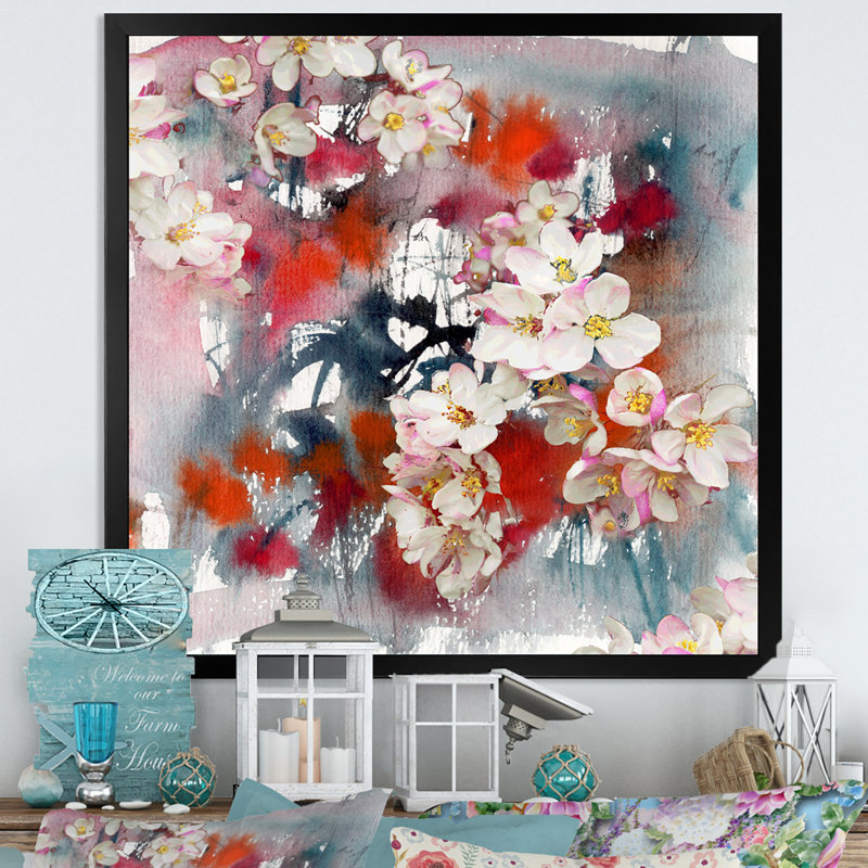 " Blossoming Apple Tree " Painting Print, Black Picture Framed, 16" H x 16" W x 1" D