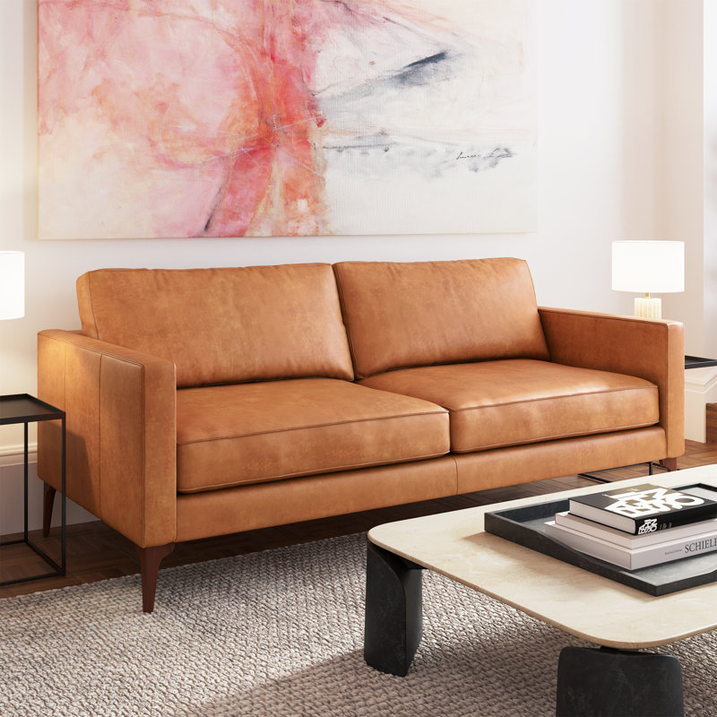 Mateo 82.5'' Full-Grain Genuine Italian Leather Sofa, Cognac Tan Genuine Leather