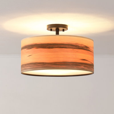Kaidenn 16 In. 3-light Wood Veneer Drum Ceiling Light Semi Flush Mount