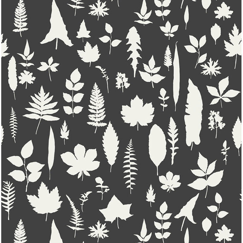 Papier peint feuilles, Noir / Blanc