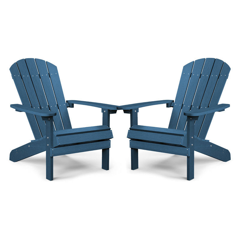 Plastic Adirondack Chair set of 2, All-Weather HIPS Outdoor Patio Chairs for Lawn, Garden, Fire Pit, Backyard, Navy Blue