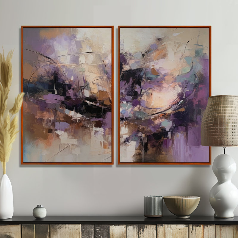 «Mauve Minimalims Enchantment» - art mural mauve, H 36 po x l 48 po, Impression encadrée flottante, Brun