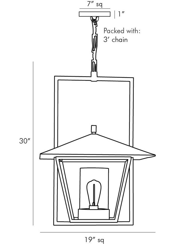 Temple 1 - Light Lantern Square Pendant, Antique Brass