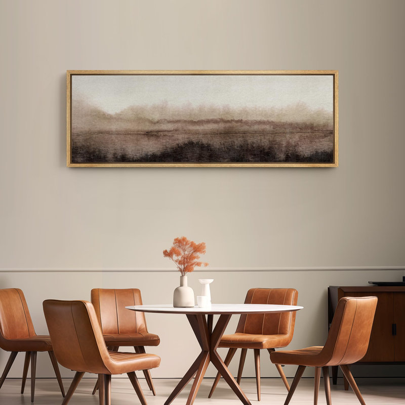 «Serene Misty Landscape in Soft Browns», art moderne, H 20 po x l 60 po, Naturel