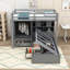 Lit superposé simple en bois avec garde-robe intégré, tiroirs, tablettes et lit hydraulique-1102593617