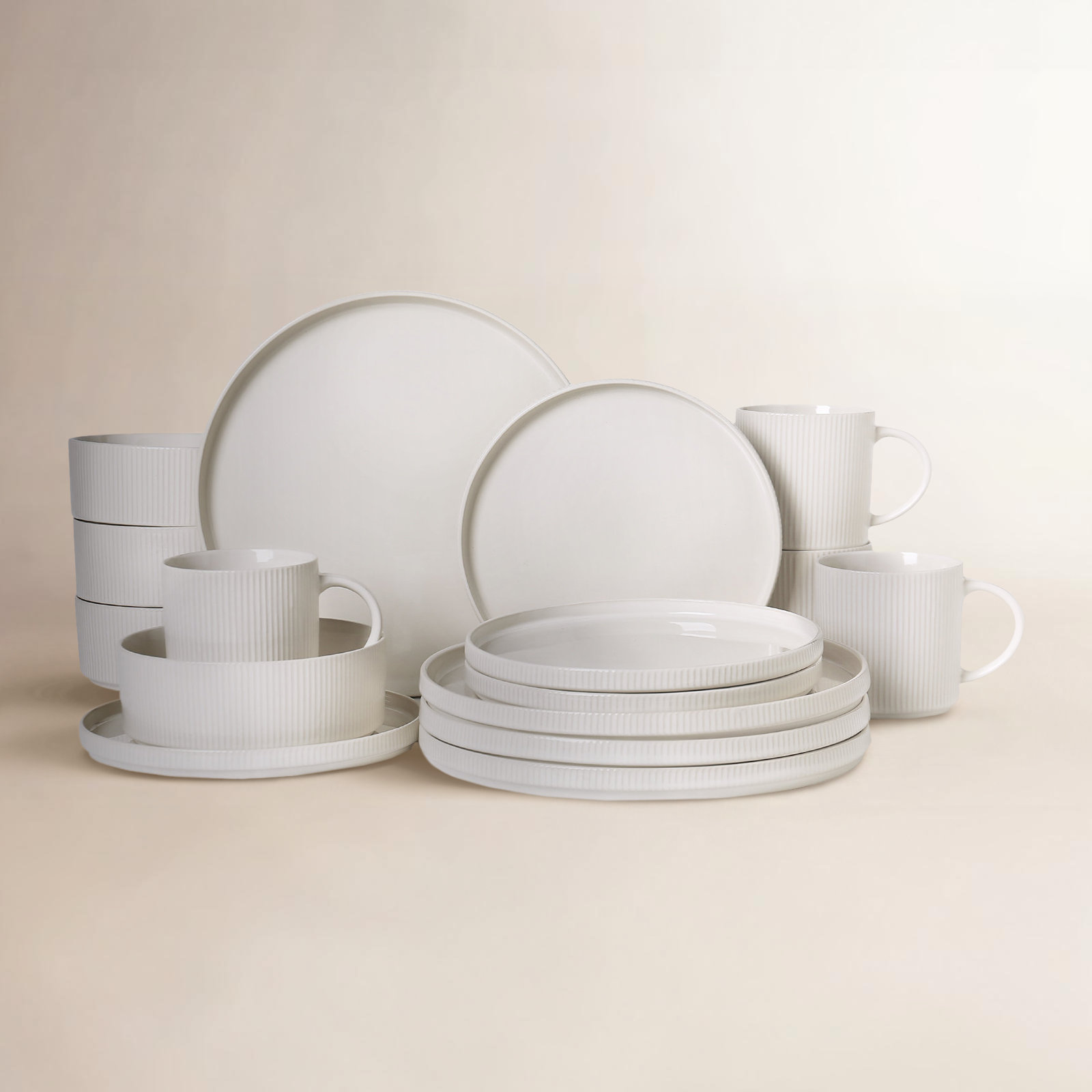 ALOFMO 16 Piece Stoneware Dinnerware Sets, Service For 4 (set Of 16),cream White | Birch Lane