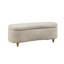 Banc de rangement spacieux à dessus rabattable en tissu texturé et fabrication en bois massif de couleur taupe à côté incurvé