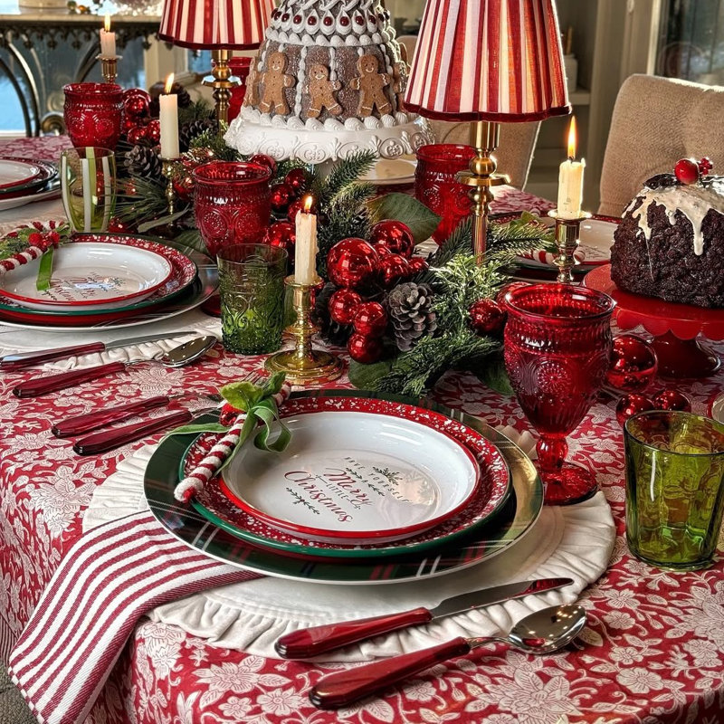 Carmen Red And White Square Tablecloth, 60" Square
