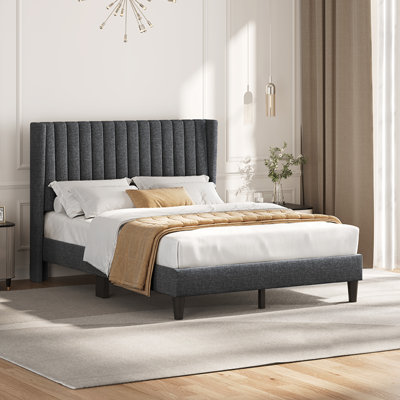 Upholstered Bed Frame with Wing Side