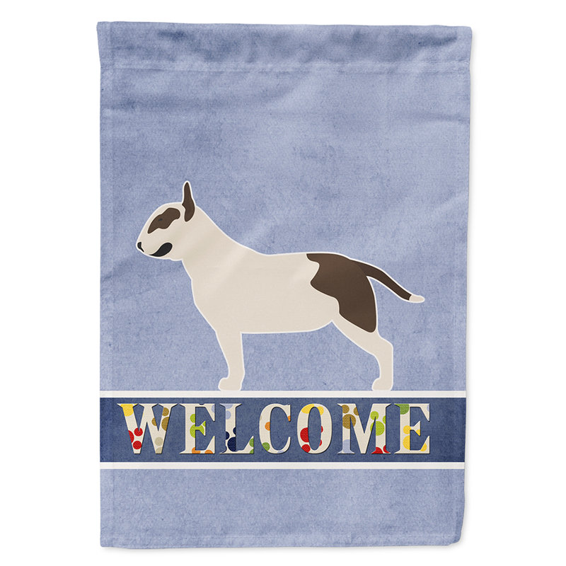 Polyester 2 côtés 40 x 28 po welcome drapeau maison, Bull terrier blanc debout