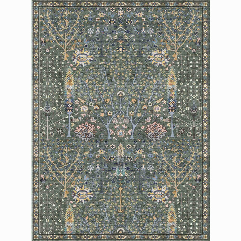 Vintage Tree of Life Area Rug - Oriental Distressed Floral Print Washable Rug for Living Room, Bedroom, Dining Room