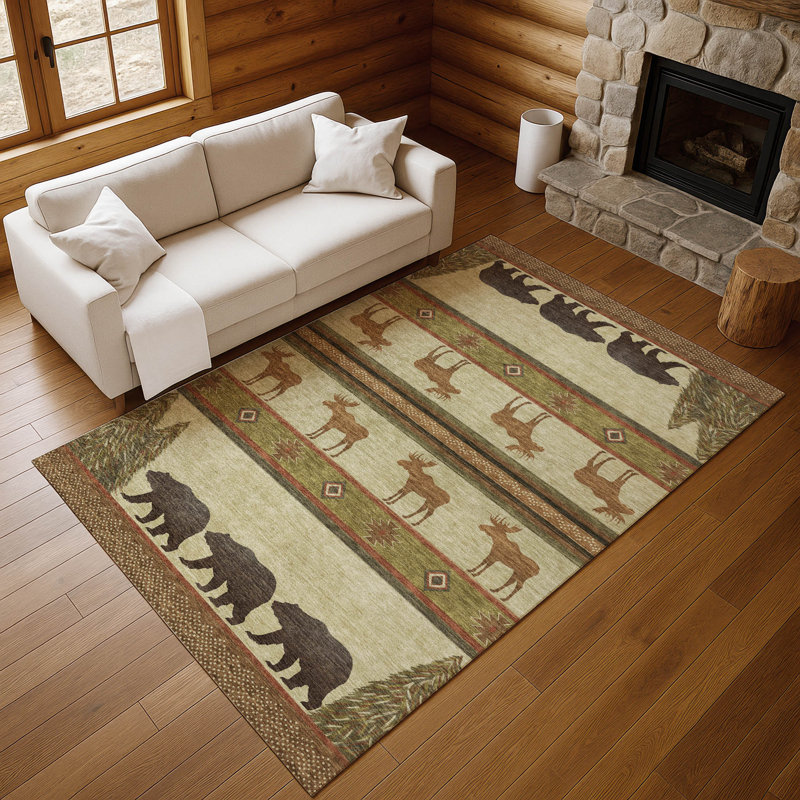 Tapis brun Premium Henrikh AMF141 lavable à la machine, Rectangle de 10 pi x 14 pi