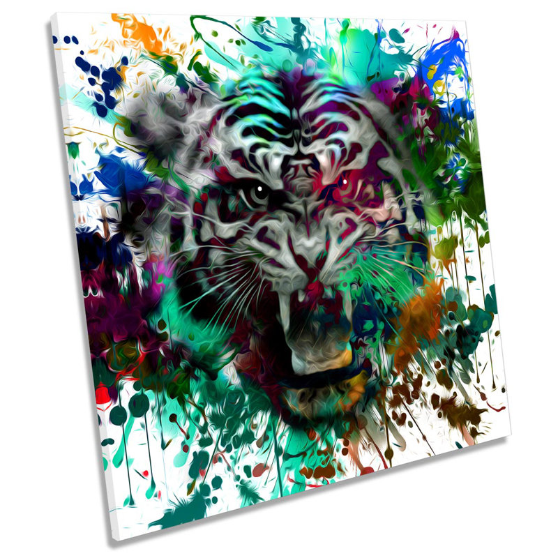 Tiger Face Graffiti Picture - Wrapped Canvas Art Prints, 91.4cm H x 91.4cm W x 4cm D