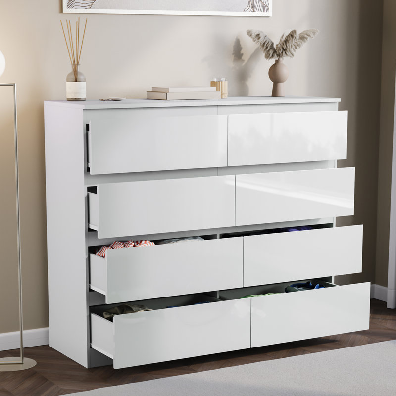 Oslo 8 Drawer High Gloss Chest, (FSC 100%) Bedroom Home Storage Furniture, White
