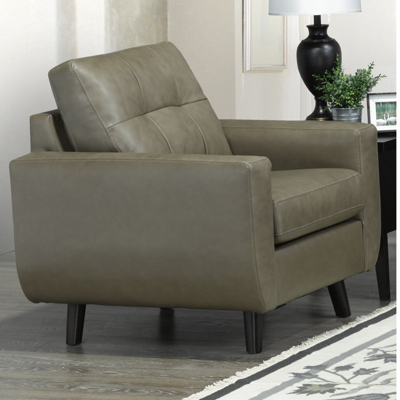 Fauteuil en cuir fleur 37 po Lathrop, Cuir véritable vert / gris