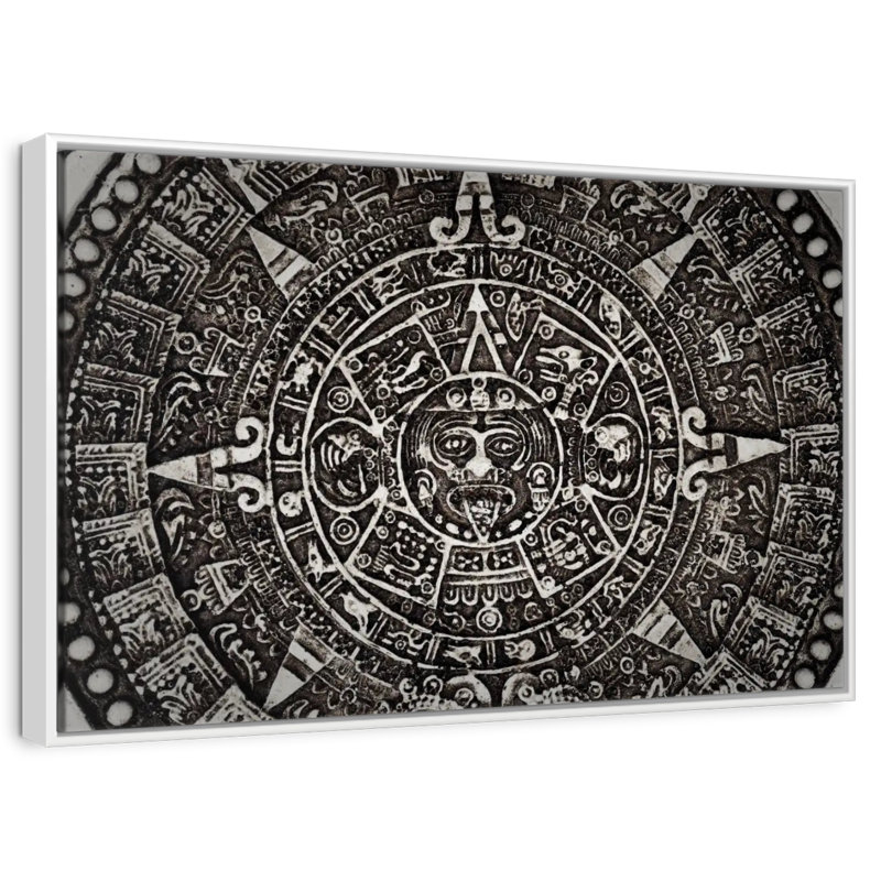 Calendrier maya noir, Cadre flottant blanc, 43 po x 29 po