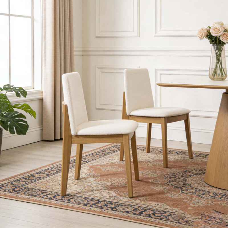 Upholstered Armless Dining Chairs, Beige,Oak