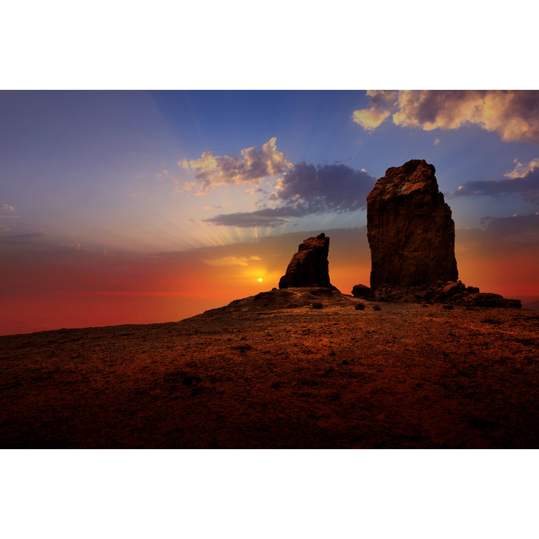 Gran Canaria Roque Nublo Dramatic Sunset Sky by Ck10_9 - Wrapped Canvas Print