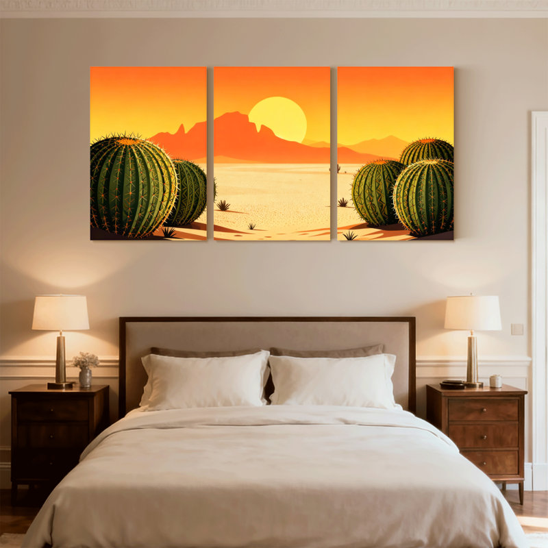 «Cactus Desert Sunset», ensemble de 3 reproductions d'art sur toile, H 18 po x l 36 po