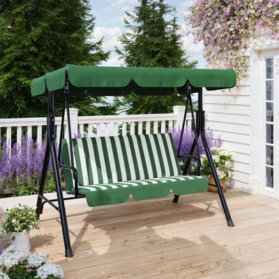 Balancelle d'extérieur avec auvent réglable, balancelle de patio 3 places avec support, balançoire d'extérieur robuste pour adultes, balançoire de patio en métal pour le jardin, la cour et la piscine