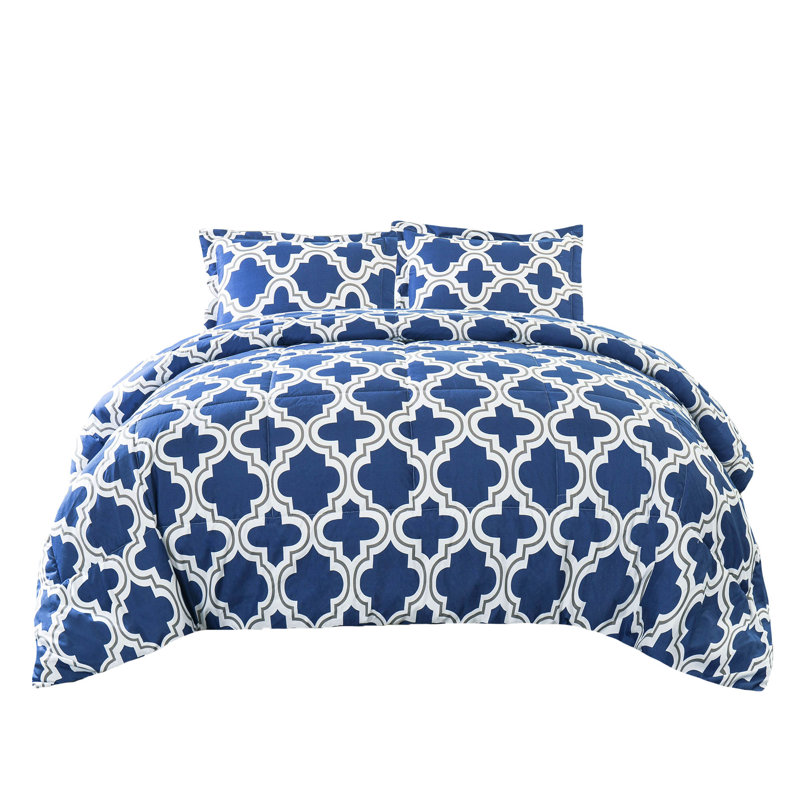 Superior Trellis Hypoallergenic Down Alternative Comforter Set, Navy Blue, Full/Double/Queen 3pc Set