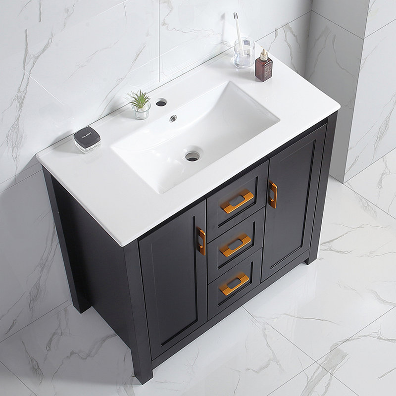 Meuble-lavabo blanc 36 po avec lavabo simple, armoire encastrée combinée, armoire de rangement avec 2 portes et 2 tiroirs, fermeture en douceur, rangement multifonctionnel