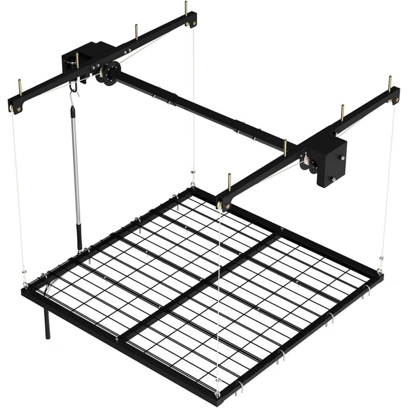 Support de rangement pour garage 4 pi x 4 pi, système de rangement de plafond robuste avec manivelle, capacité de levage de 350 lb, organisateur en métal réglable