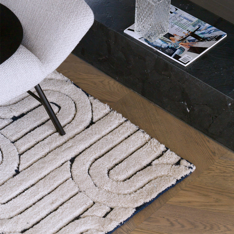 Reality Geometric Area Rug in Cream/Black, Rectangle 9'10" x 13'1"