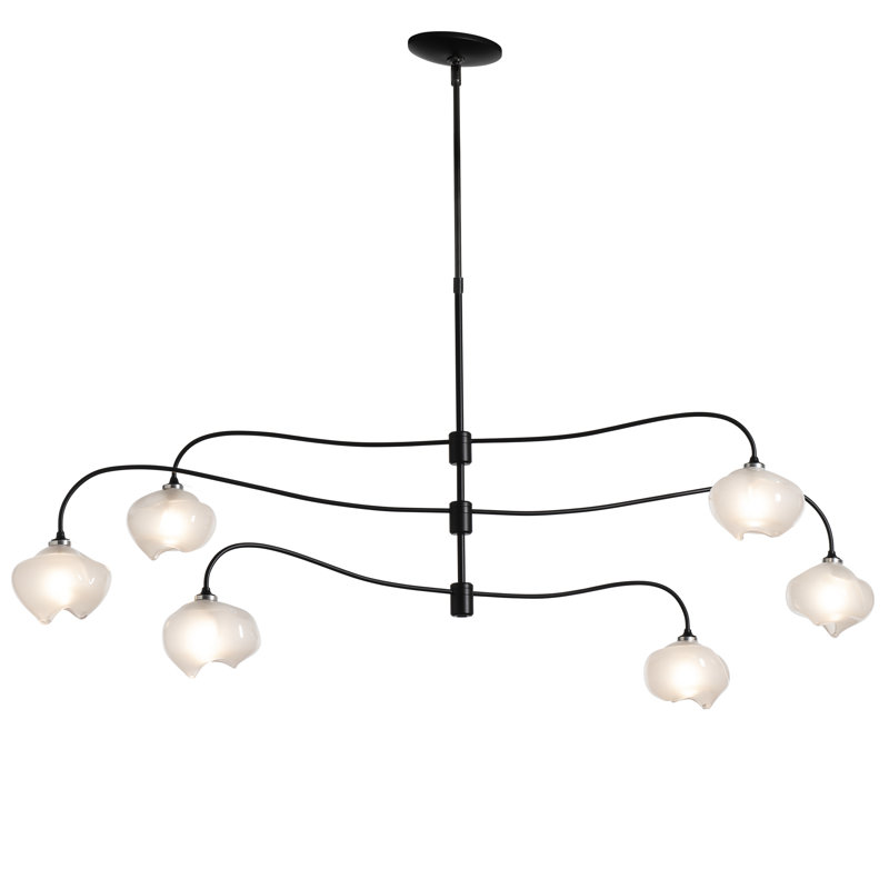 Ume 6 - Light Unique Tiered Chandelier, Black, Long: 29.6" to 74.6", Frosted Glass