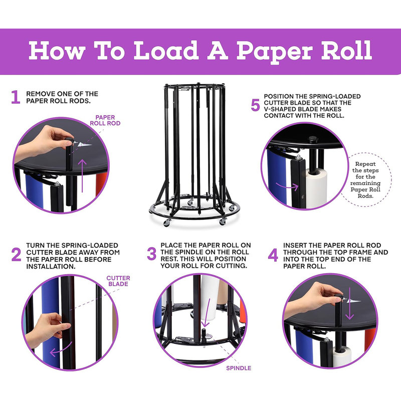 Black Metal Large Paper Roll Dispenser with Wheels