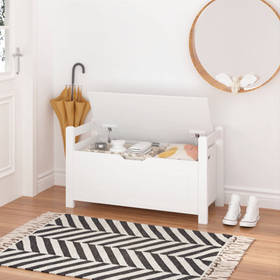Kids Toy Box Chest, Toy Box for Boys Girls, Large Storage Cabinet with Cushion Seat Bench/Flip-Top Lid/Safety Hinge, Toy Storage Organizer Trunk for Nursery, Playroom