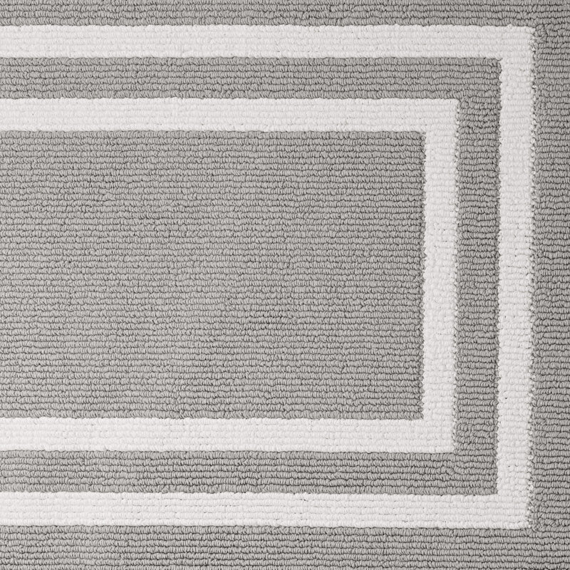 Double Border Machine Tufted Performance Light Gray/White Rug, Rectangle 2'2" x 3'9"