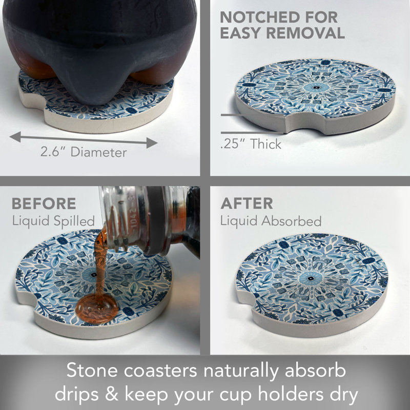 Farmhouse Tile Pattern 2 Pack Stone Car Coasters