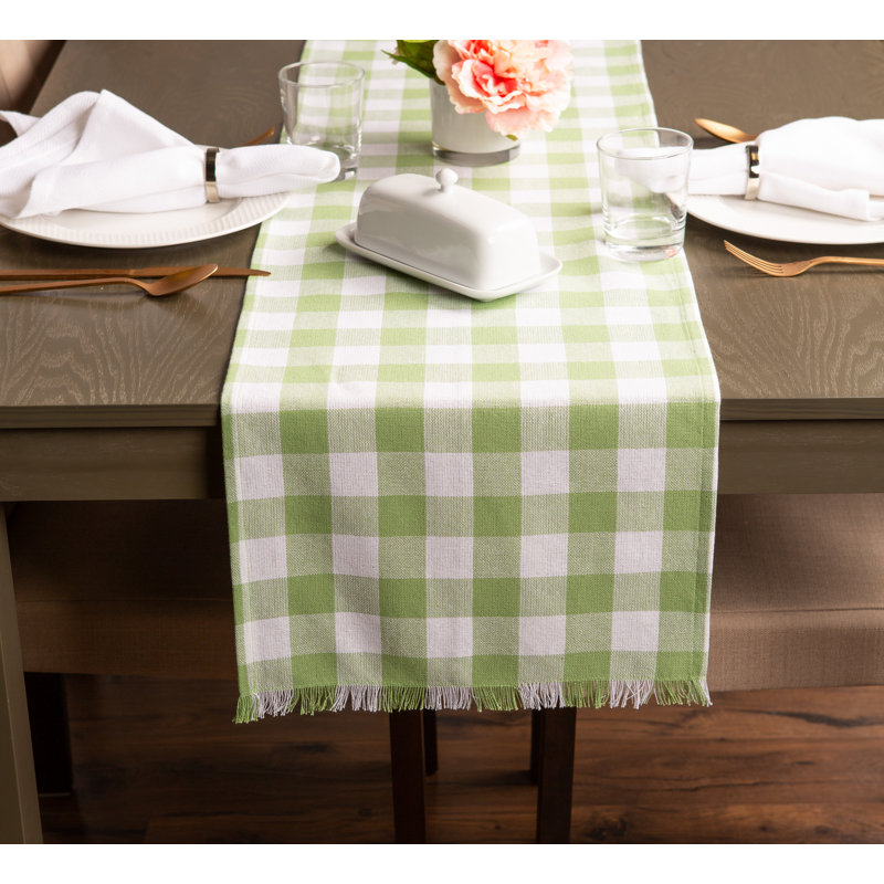 Laszlo Gingham 100% Cotton Table Runner, 14" L x 72" W, Bright Green