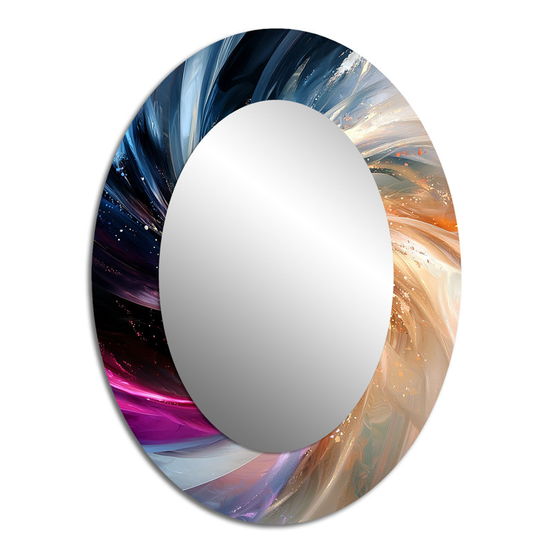Abstract Spirals In Gold And Purple Tones IV - Large Oval Wall Mirror On Metal, 40" x 30"