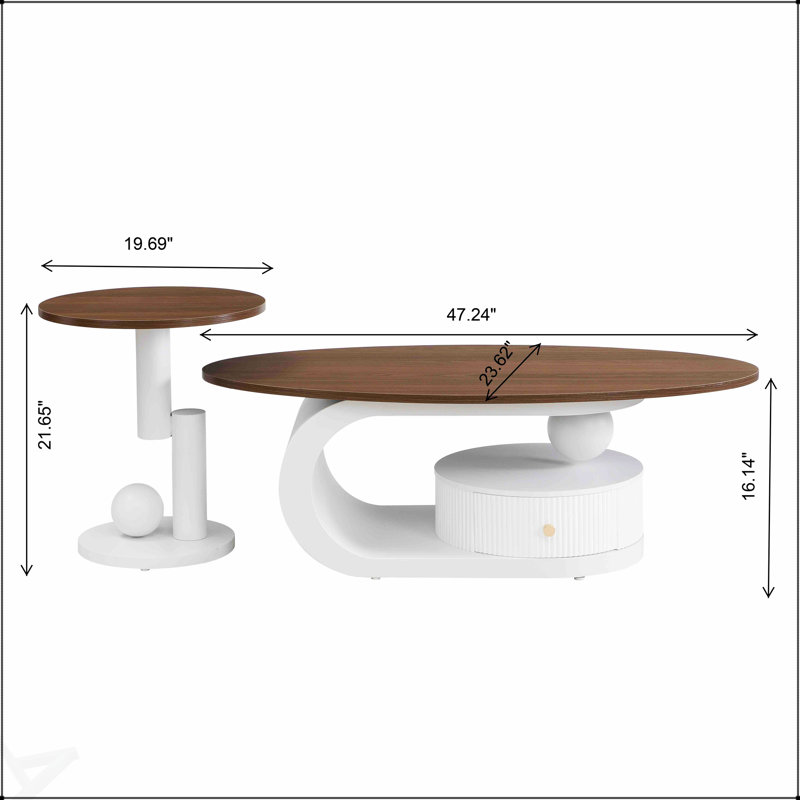 Ensemble de 2 tables gigognes de luxe, ovales et rondes avec rangement pour les salons modernes, au design élégant et fonctionnel