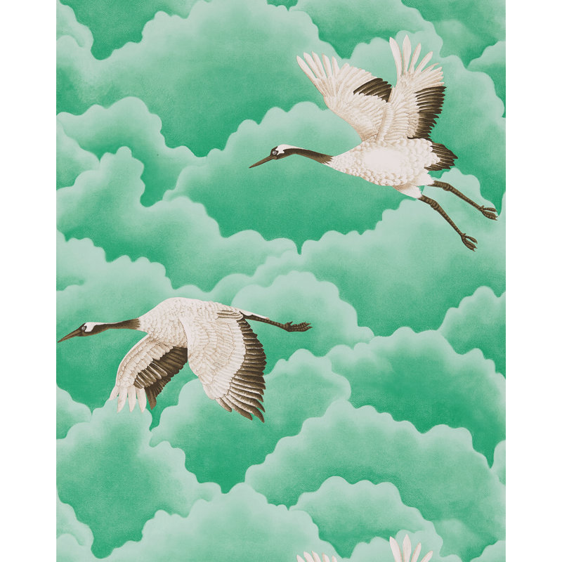 Cranes in Flight Wallpaper, Emerald