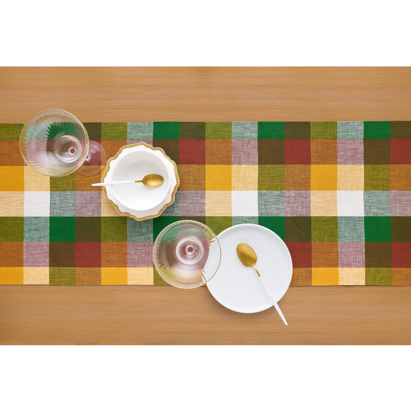 Buffalo Check - 100% Pure Linen Table Runner, 48" x 14", Fall Check