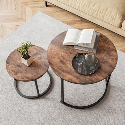 Nesting Coffee Table, 23.6" Round Coffee Table Set Of 2, Wooden Nesting Table Set With Metal Frame, Side Tables For Living Room Bedroom Balcony, White by George Oliver