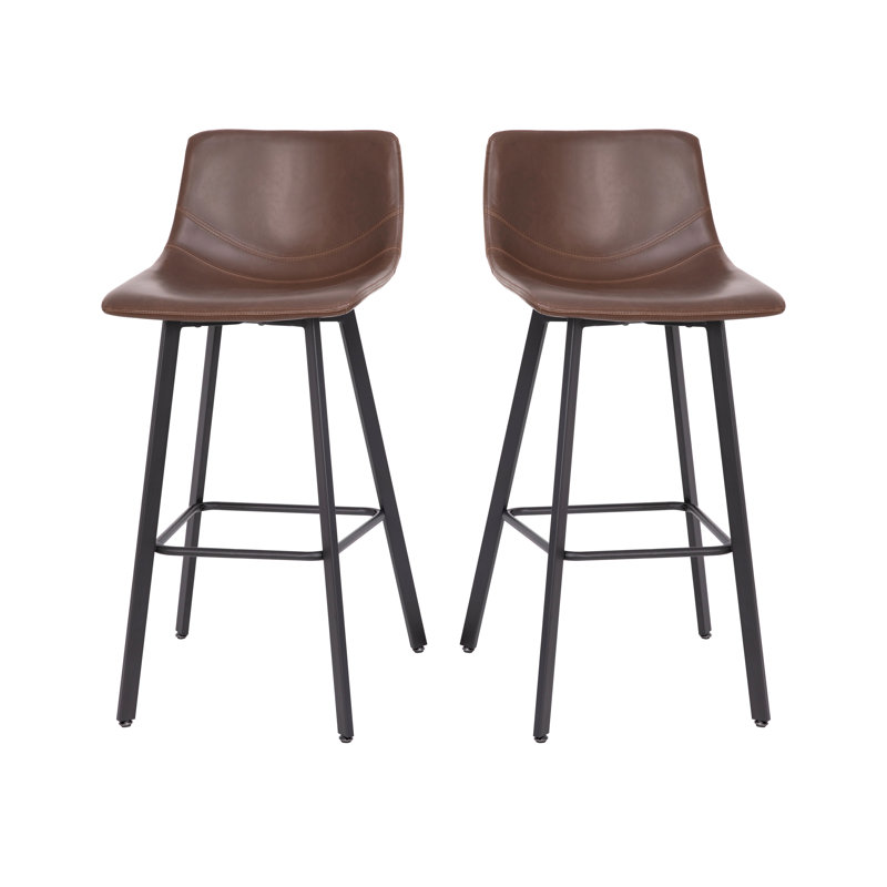 Chocolate Brown Faux Leather Counter Stools with Metal Frame, Set of 2