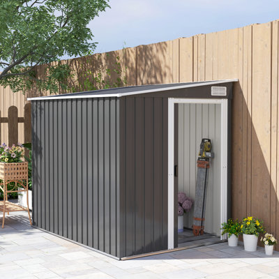 Outsunny 7 x 5FT Metal Garden Shed with Foundation Kit, 2 Vents, Dark Grey