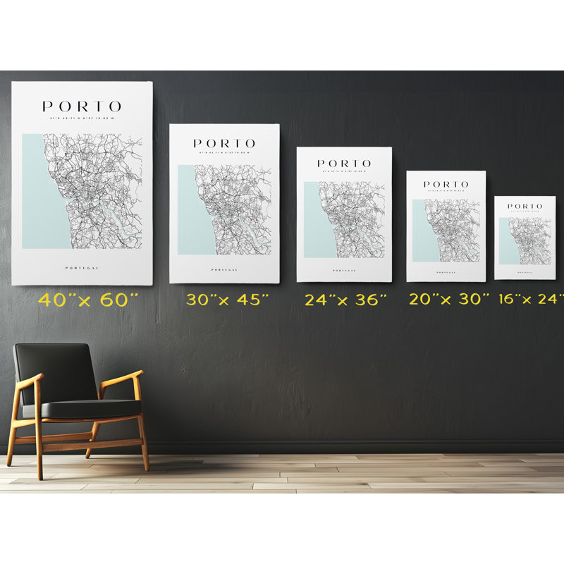 Porto Map Print Portugal Canvas Print, 24" H x 16" W