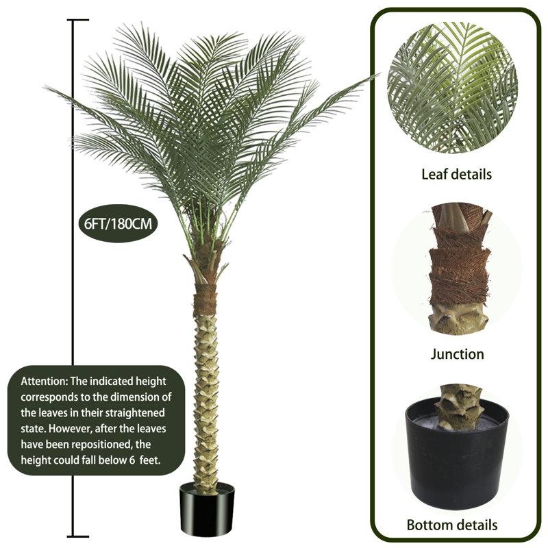 6Ft Artificial Palm Tree, 72'' H x 10.24'' W x 8.66'' D