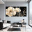 Pivoine fleurs blanches avec accents dorés sur fond noir, ensemble de 3 impressions sur toile-1066231259