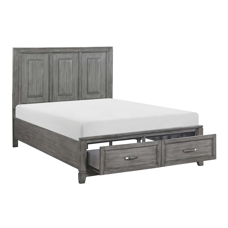Très grand lit transitionnel en bois d'ingénierie avec pied de lit à profil bas et finition grise (matelas non inclus)