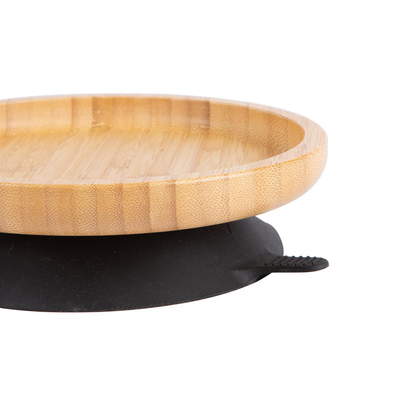 Tiny Dining - Children's Bamboo Suction Round Plate, Black