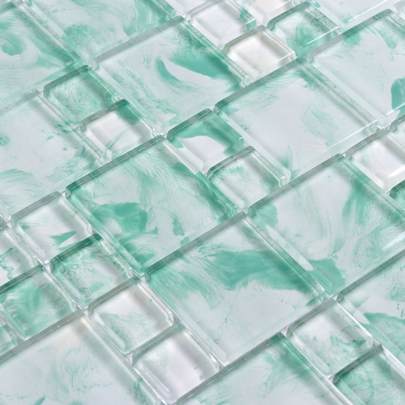Carreau de mosaïque en verre piscine, Turquoise / bleu / argent